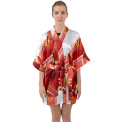 Red Ribbon Bow On White Background Half Sleeve Satin Kimono  by artworkshop