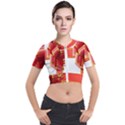 Red Ribbon Bow On White Background Short Sleeve Cropped Jacket View1