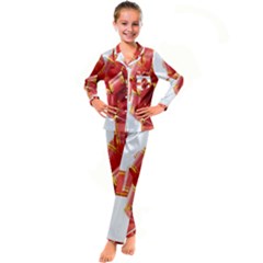 Red Ribbon Bow On White Background Kid s Satin Long Sleeve Pajamas Set by artworkshop