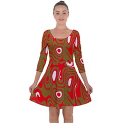 Red-dark Quarter Sleeve Skater Dress