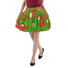 Red-green A-line Pocket Skirt by nateshop