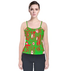 Red-green Velvet Spaghetti Strap Top by nateshop