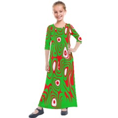 Red-green Kids  Quarter Sleeve Maxi Dress by nateshop
