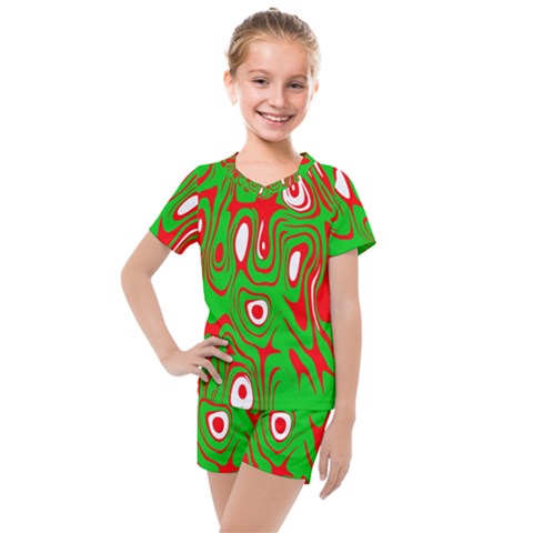 Red-green Kids  Mesh Tee And Shorts Set by nateshop