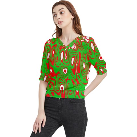 Red-green Quarter Sleeve Blouse by nateshop