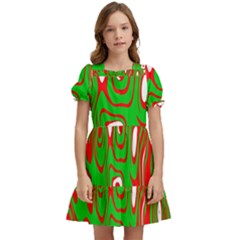 Red-green Kids  Puff Sleeved Dress by nateshop