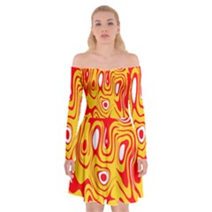 Red-yellow Off Shoulder Skater Dress