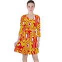 Red-yellow Quarter Sleeve Ruffle Waist Dress View1