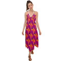 Retro-pattern Halter Tie Back Dress  by nateshop