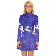 Santa-claus-with-reindeer Long Sleeve Velour Longline Dress by nateshop