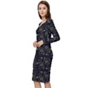 Seamless-pattern 1 Long Sleeve V-Neck Bodycon Dress  View2