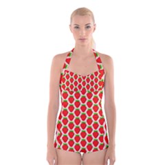 Strawberries Boyleg Halter Swimsuit  by nateshop