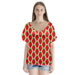 Strawberries V-neck Flutter Sleeve Top by nateshop