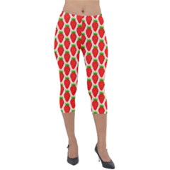 Strawberries Lightweight Velour Capri Leggings  by nateshop