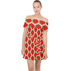 Strawberries Off Shoulder Chiffon Dress by nateshop