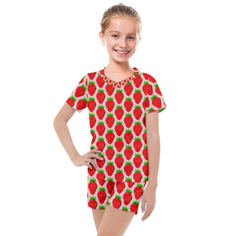 Strawberries Kids  Mesh Tee And Shorts Set by nateshop