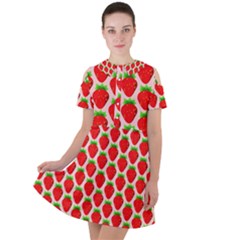 Strawberries Short Sleeve Shoulder Cut Out Dress  by nateshop