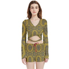 Tapestry Velvet Wrap Crop Top And Shorts Set by nateshop