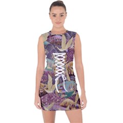 Textile Fabric Pattern Lace Up Front Bodycon Dress by nateshop