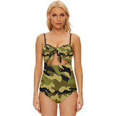 Texture 2 Knot Front One-piece Swimsuit by nateshop