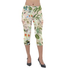 Tropical Fabric Textile Lightweight Velour Capri Leggings  by nateshop