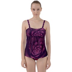 Fractal Blossom Flower Bloom Twist Front Tankini Set by Wegoenart