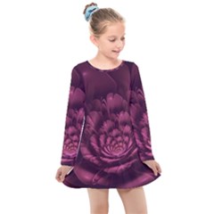 Fractal Blossom Flower Bloom Kids  Long Sleeve Dress by Wegoenart