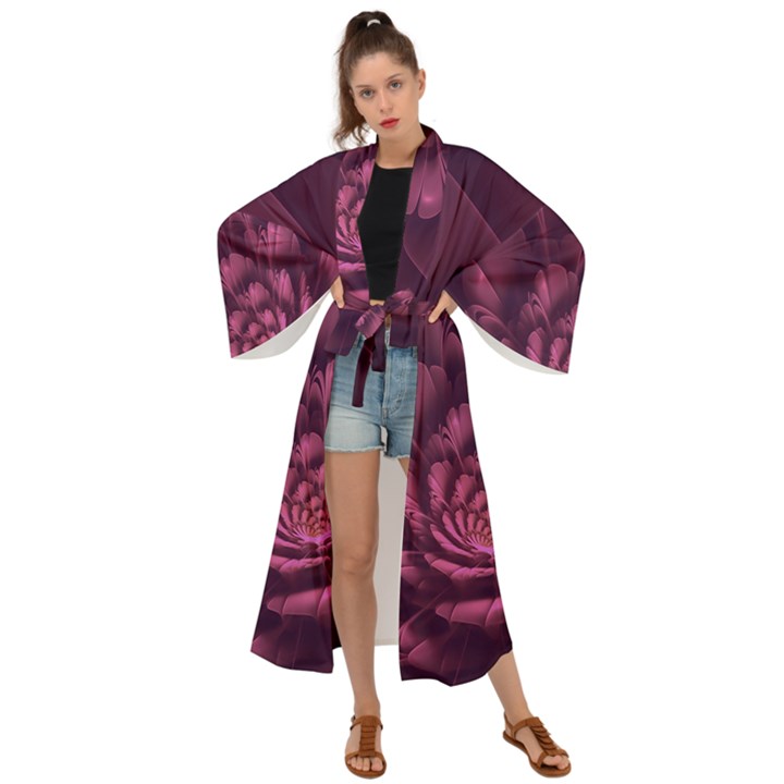 Fractal Blossom Flower Bloom Maxi Kimono