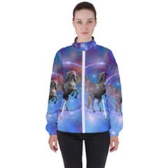 Unicorn Abstract Wave Line Women s High Neck Windbreaker by Wegoenart