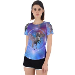 Unicorn Abstract Wave Line Back Cut Out Sport Tee by Wegoenart