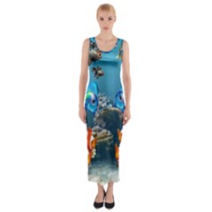Aquarium Fish Tank Sea Life Fitted Maxi Dress by Wegoenart