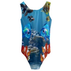 Aquarium Fish Tank Sea Life Kids  Cut-out Back One Piece Swimsuit by Wegoenart