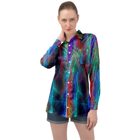 Wizzard Flash Flashes Template Abstract Long Sleeve Satin Shirt by Wegoenart