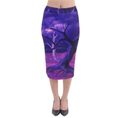 Forest Night Heaven Cloud Nature Velvet Midi Pencil Skirt by Wegoenart