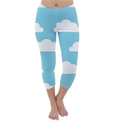 Clouds Blue Pattern Capri Winter Leggings  by ConteMonfrey