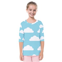 Clouds Blue Pattern Kids  Quarter Sleeve Raglan Tee