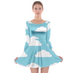 Clouds Blue Pattern Long Sleeve Skater Dress