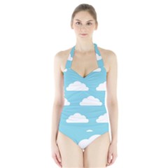 Clouds Blue Pattern Halter Swimsuit