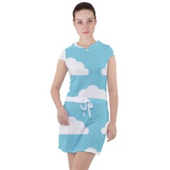 Clouds Blue Pattern Drawstring Hooded Dress