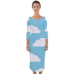 Clouds Blue Pattern Quarter Sleeve Midi Bodycon Dress