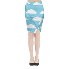 Clouds Blue Pattern Midi Wrap Pencil Skirt