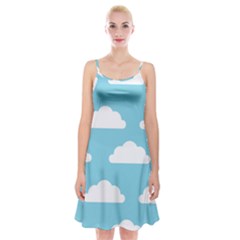 Clouds Blue Pattern Spaghetti Strap Velvet Dress