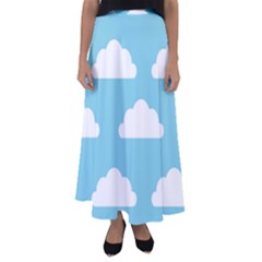 Clouds Blue Pattern Flared Maxi Skirt