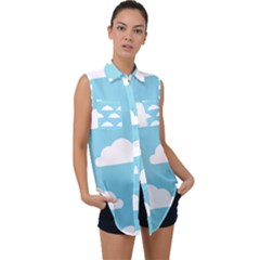 Clouds Blue Pattern Sleeveless Chiffon Button Shirt