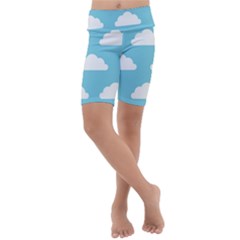 Clouds Blue Pattern Kids  Lightweight Velour Cropped Yoga Leggings by ConteMonfrey