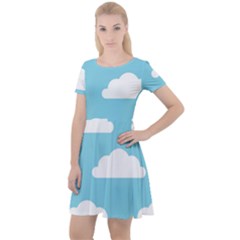 Clouds Blue Pattern Cap Sleeve Velour Dress 
