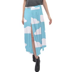 Clouds Blue Pattern Velour Split Maxi Skirt