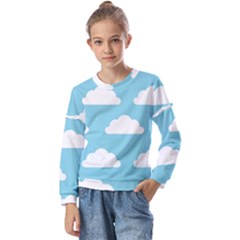 Clouds Blue Pattern Kids  Long Sleeve Tee with Frill 