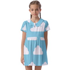 Clouds Blue Pattern Kids  Asymmetric Collar Dress