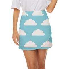 Clouds Blue Pattern Mini Front Wrap Skirt